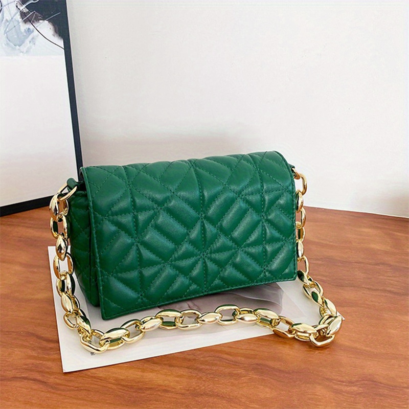 QUILTED SHOULDER BAG WITH CHAIN - Green