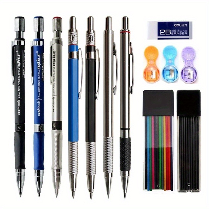 2.0mm Mechanical Pencil Set 2B Automatic Pencils with Color/Black