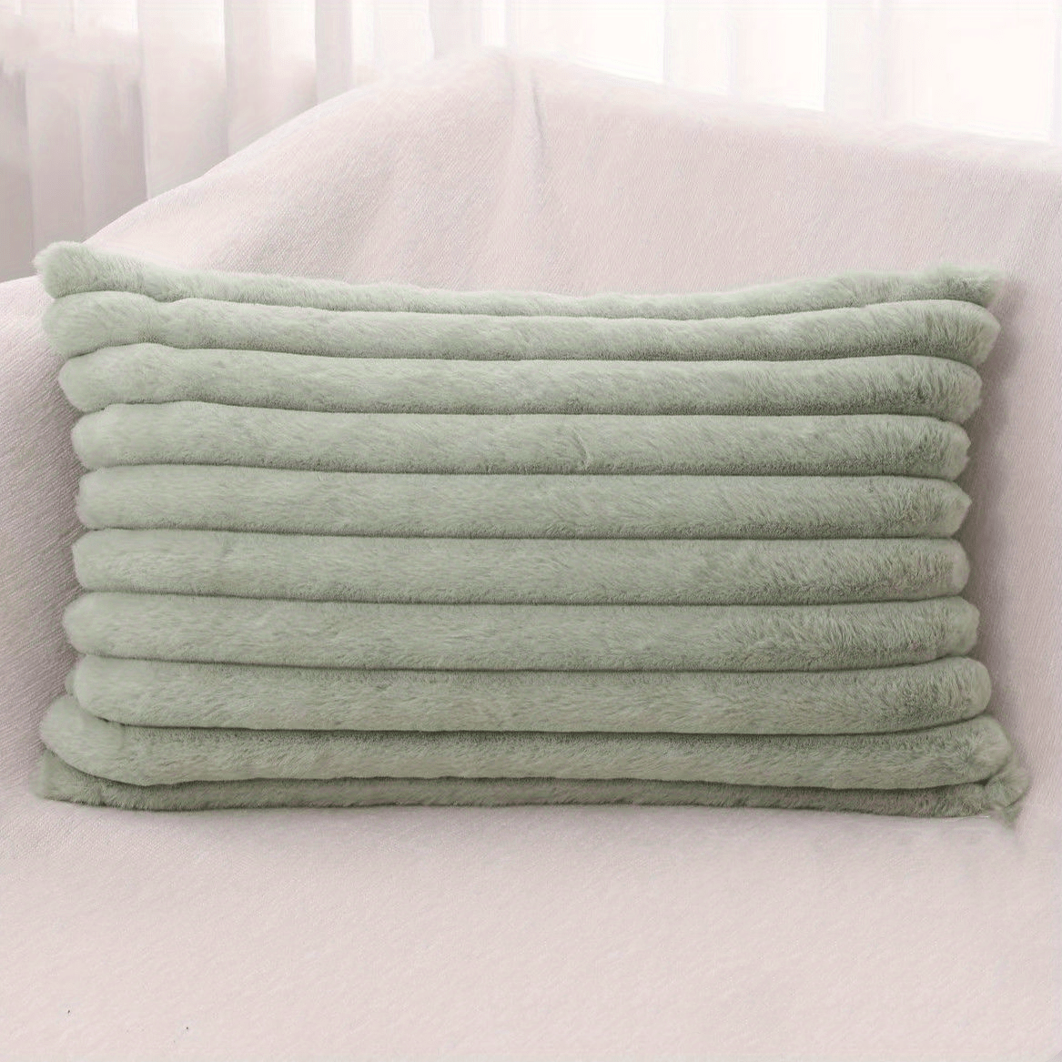 Green Outdoor Pillow Insert Included Light Green Striped 