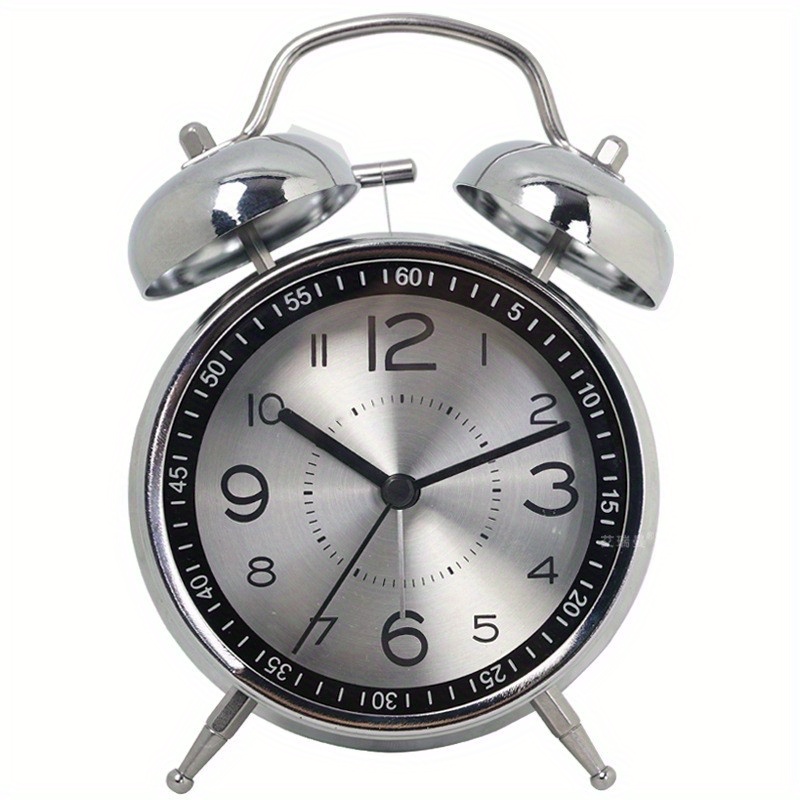  HIZ Reloj despertador analógico creativo de 3 pulgadas, doble  campana, reloj despertador de cuarzo, sin tictac, silencioso, de barrido,  alarma fuerte, funciona con pilas, linda luz nocturna (color beige) : Hogar