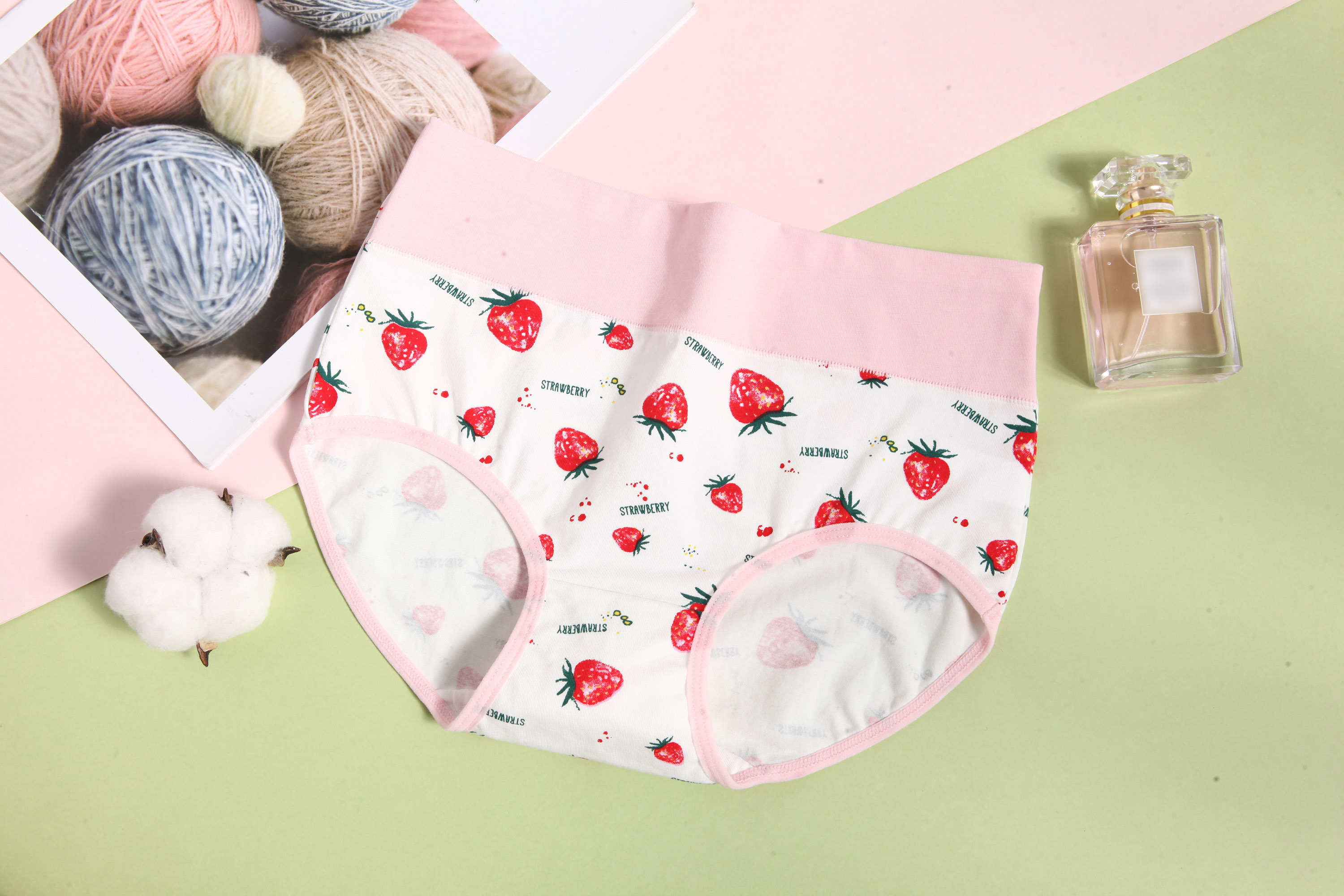 Strawberry underwear cute pink flower printing series milk silk