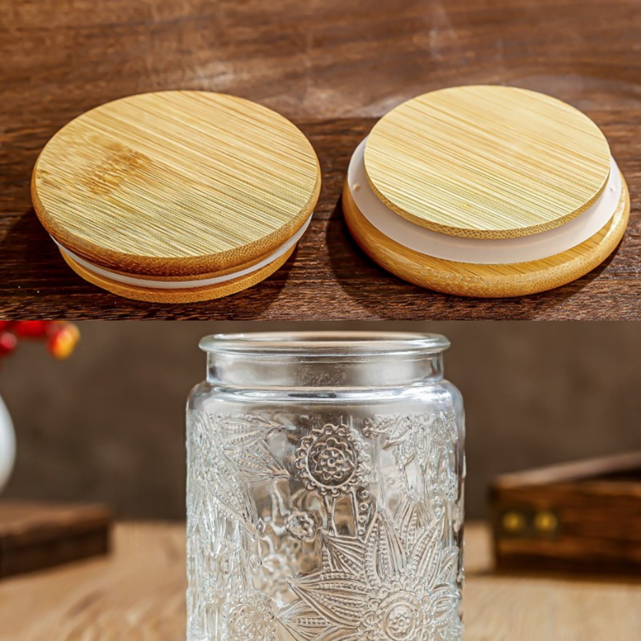 Home Kitchen Mason Organizer Sealed Glass Storage Jars With Bamboo