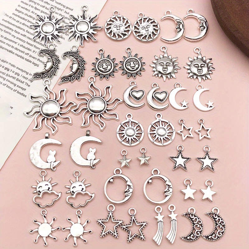 Mix Antique Silvery Color Star Moon Sun Pentagram Charms Pendant