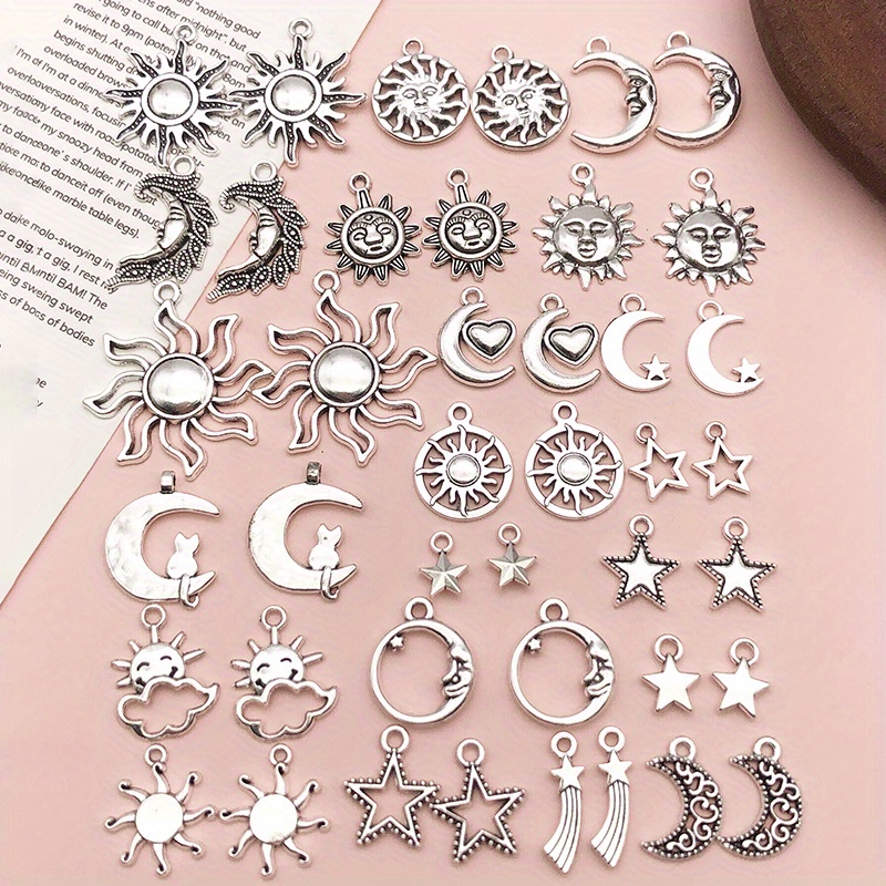 20 Styles Antique Silvery Alloy Moon Star Charms Pendants - Temu