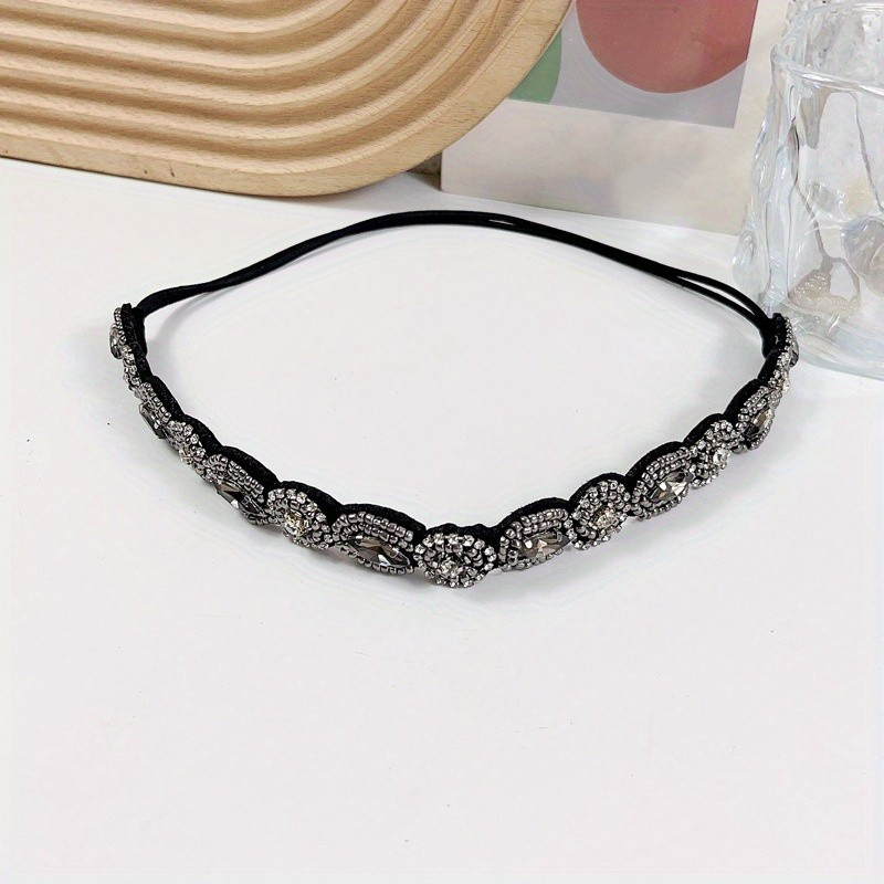 Image of Crystal Rhinestone Headband Beaded Headband Elastic Non Slip Hair Bands For Women Girls