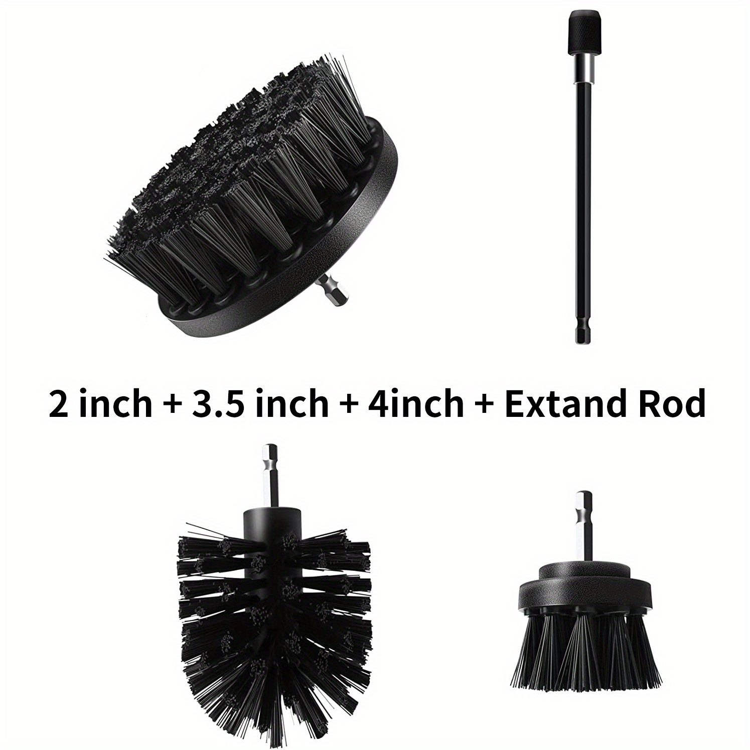 Black Drill Brush Attachment Cleaning Brush Set - Power Scrubber Cleaning  Kit - All Purpose Drill Brush with Extend Attachment for Bathroom Surfaces