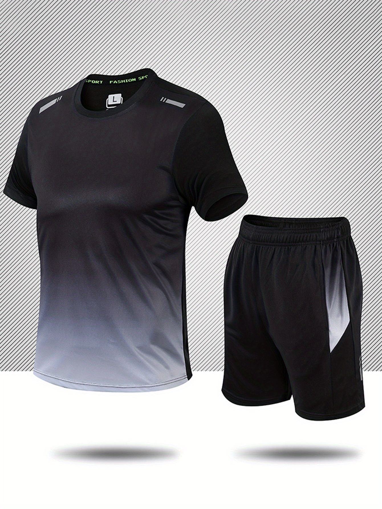 Men's Sports Gradient Color T shirt + Active Shorts + - Temu