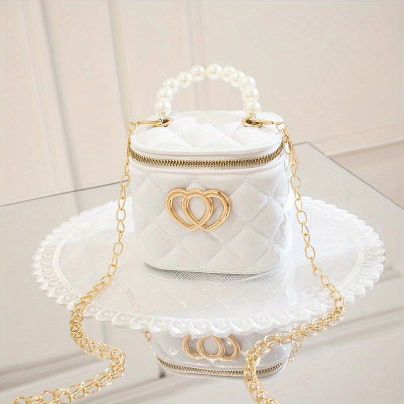Mini Argyle Pattern Bucket Handbag, Cute Chain Crossbody Bag, Faux Pearl  Handle Coin Purse - Temu Japan