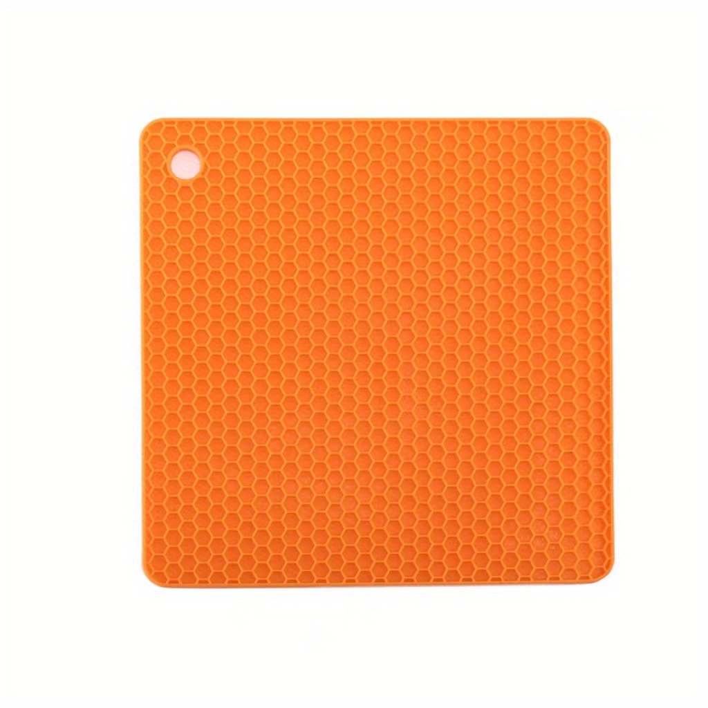 Unique Bargains Silicone Square Shaped Honeycomb Pattern Heat Resistant Mat  Green Orange 4 Pcs - Bed Bath & Beyond - 18430563