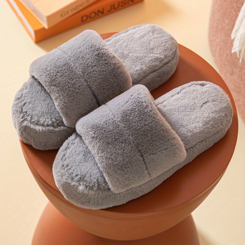solid color faux fur slippers women s casual slip plush