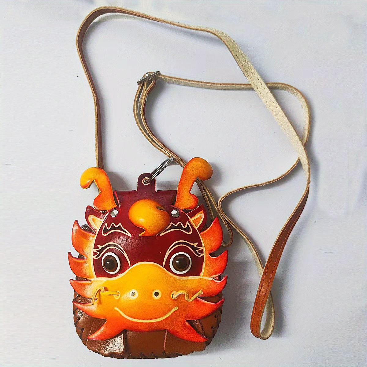 1pc Handmade Cowhide Leather Cartoon Monkey Shoulder Bags Crossbody Bags  Mini Portable Coin Purse Cute Handbag Keys Earphone Storage Bag Jewelry