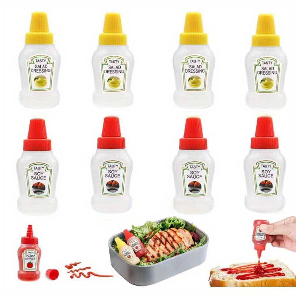  CALIDAKA 7 Pack Mini Condiment Squeeze Bottles, 4 Mini  Condiment Squeeze Bottle 3 Travel Bottle and 1 Drainage Tube, for Kitchen  Picnic Camping, etc(as Shown) : Home & Kitchen