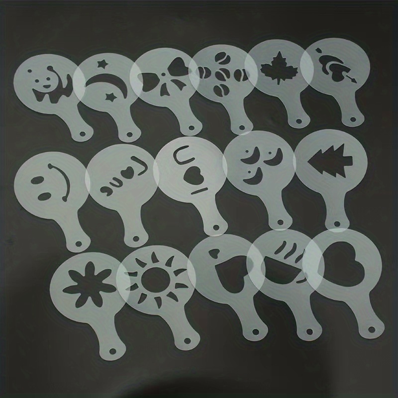 16pcs Plastic Coffee Stencils Latte Cappuccino Arts Coffee Garland Mould Cake DIY Decorating Tool for Kitchen and Store