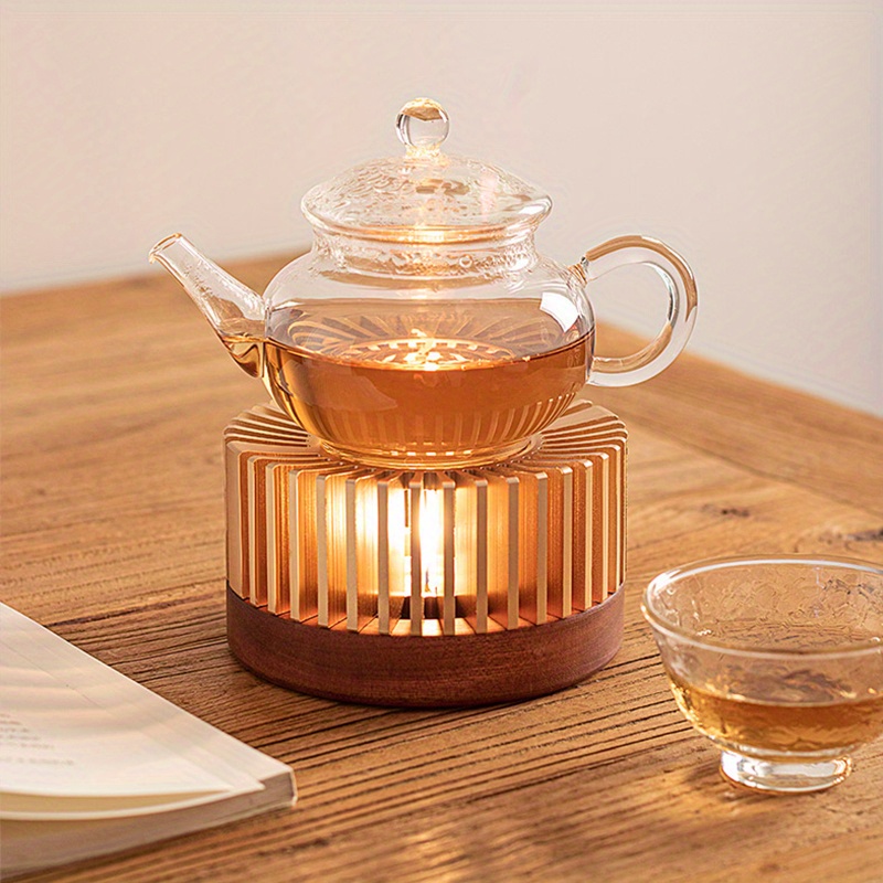 1pc 15cm/5.91in Stainless Steel Tea Warmer, Candle Stove, Glass Flower  Teapot, Tea Cooker, Outdoor Heating Base Insulation Stove, Tea Warmer