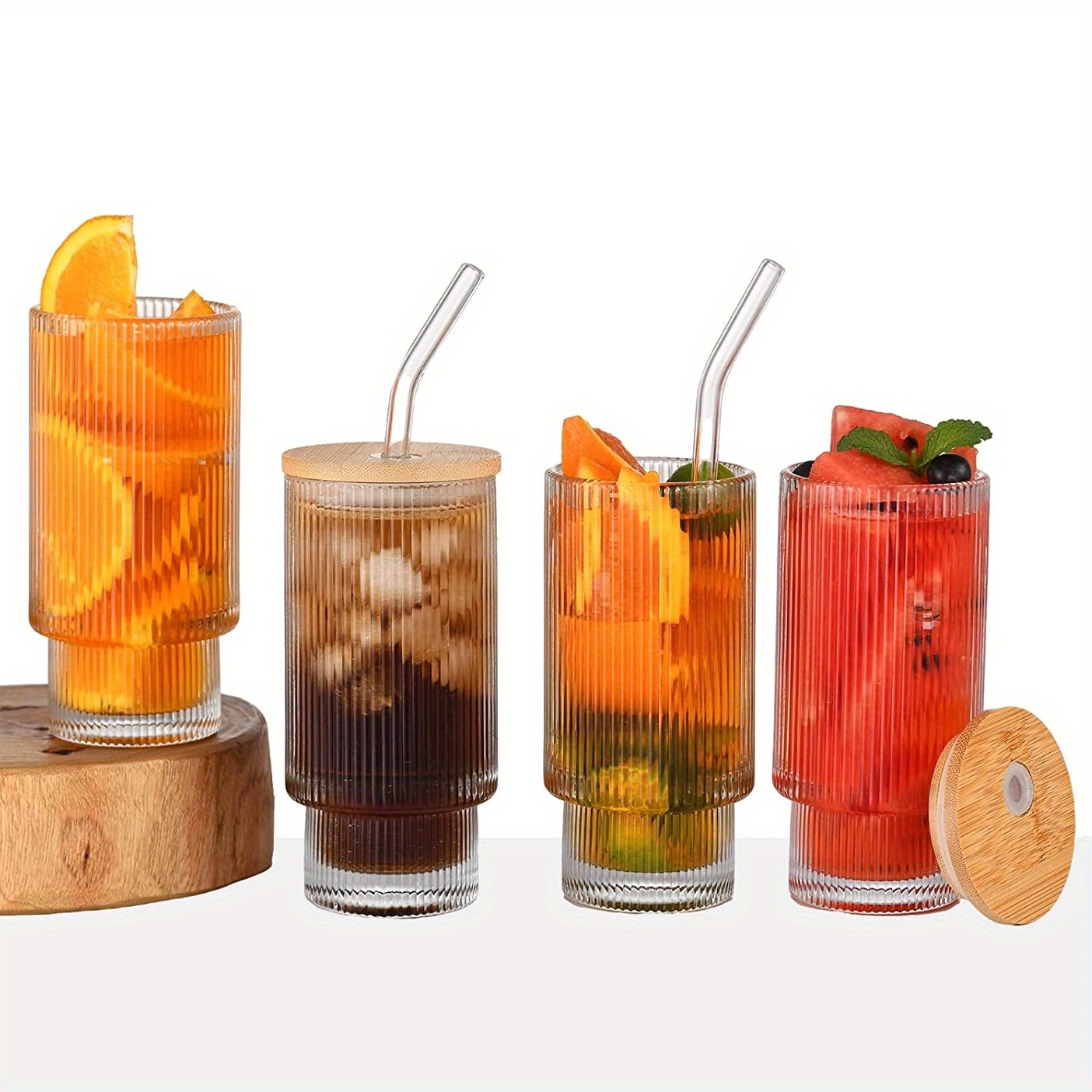 Ribbed Drinking Glasses With Lids And Straws, Perfect For Cocktails,  Smoothies, Juice, Beer, And Coffee, Versatile Design For All Occasions -  Temu