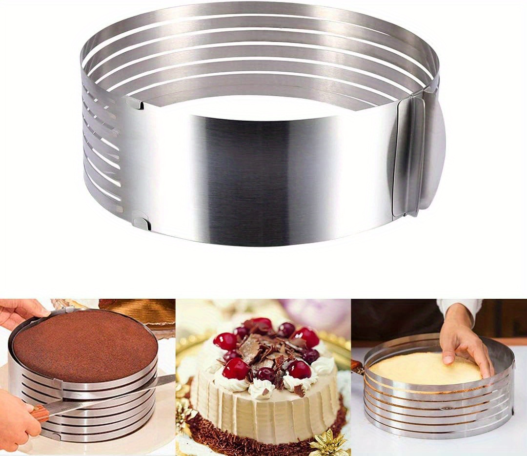 1pc cake slicing tool adjustable stainless steel cake cutter ring 7 levels for perfect   two size options 6 8inch or 9 12 inch details 0