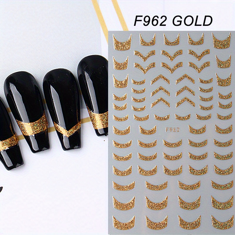 French Shining Line Nail Art Stickers 3d Glitter Wavy Stripe Nail ...