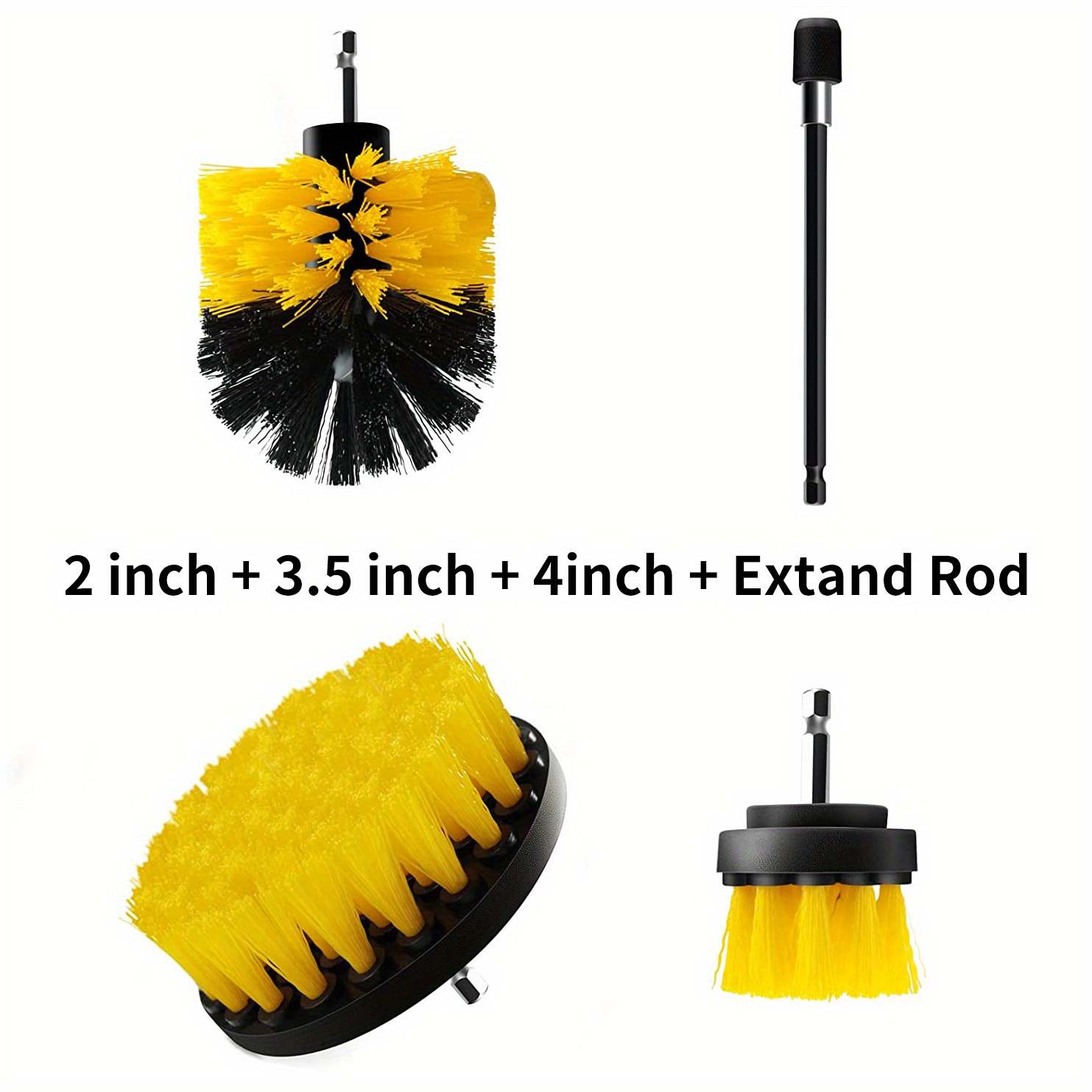 Bring It on Cleaner Drill Brush Attachment Set Three Brushes Power Scrubber Brush Cleaning Kit Plus 6 inch Extension, Use on Grout, Cars, Bathroom