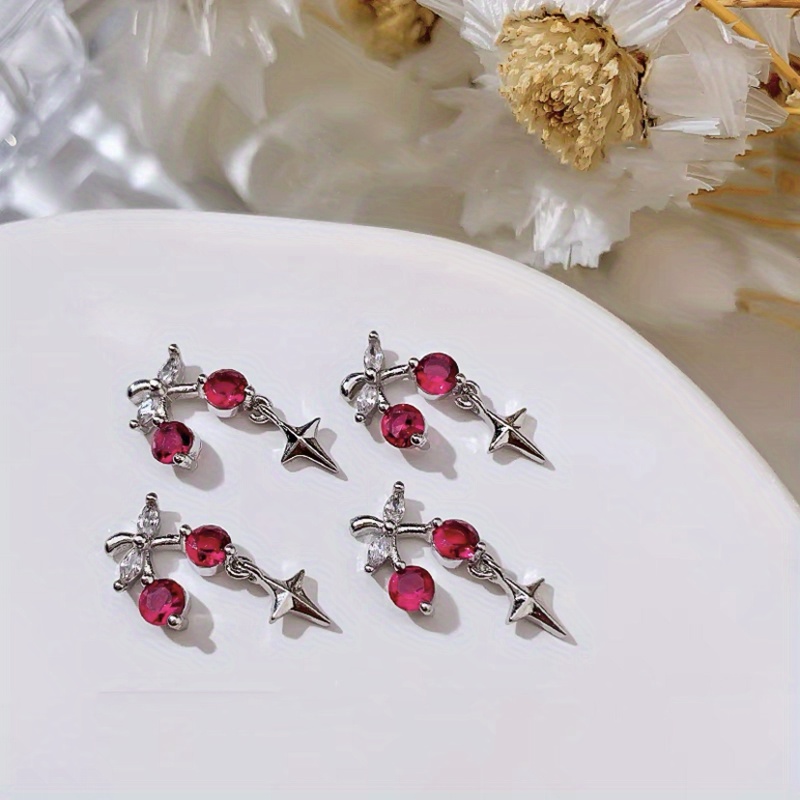 Cherry Pendant Rivet Rhinestones Nail Art Decoration