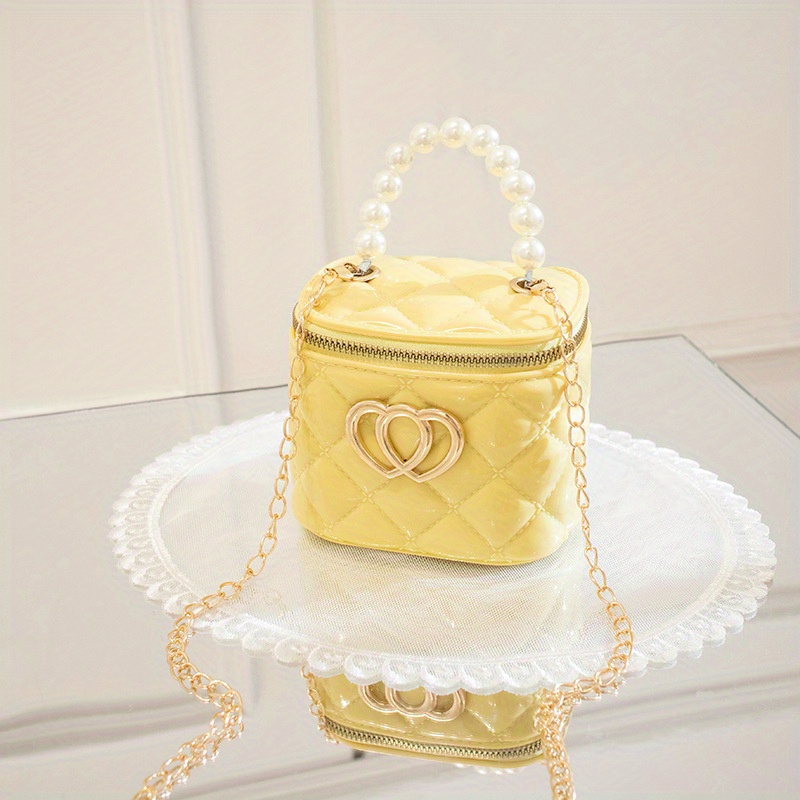 Mini Argyle Pattern Bucket Handbag, Cute Chain Crossbody Bag, Faux Pearl  Handle Coin Purse - Temu