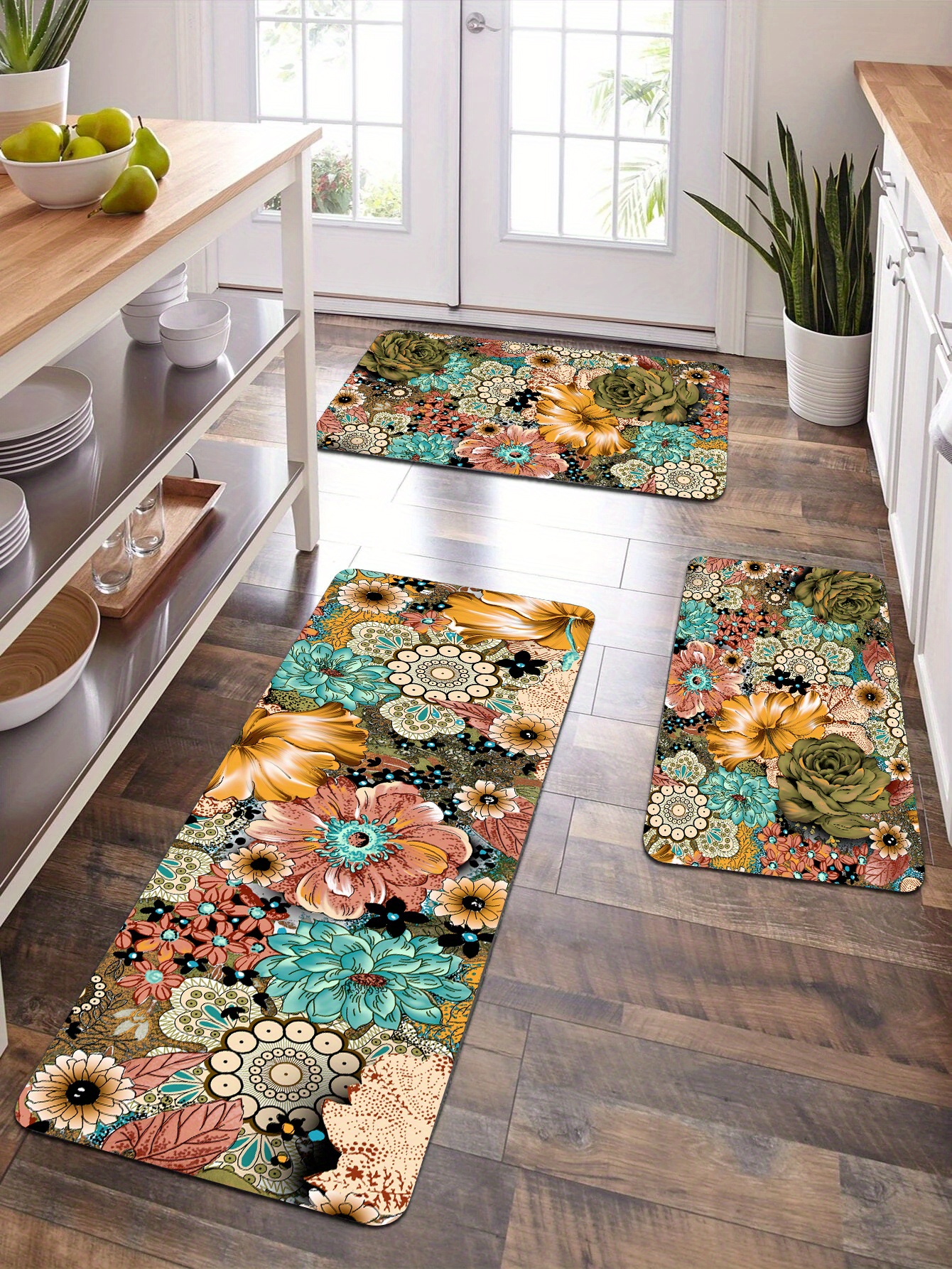 1pc Geometric Designed Kitchen Mat, Bohemian Style Water Absorbent  Anti-slip Cushion Mat, Fatigue Reducing, Machine Washable Floor Rug For  Kitchen, Available For Doorway, Floor, Sink. Various Styles Available.
