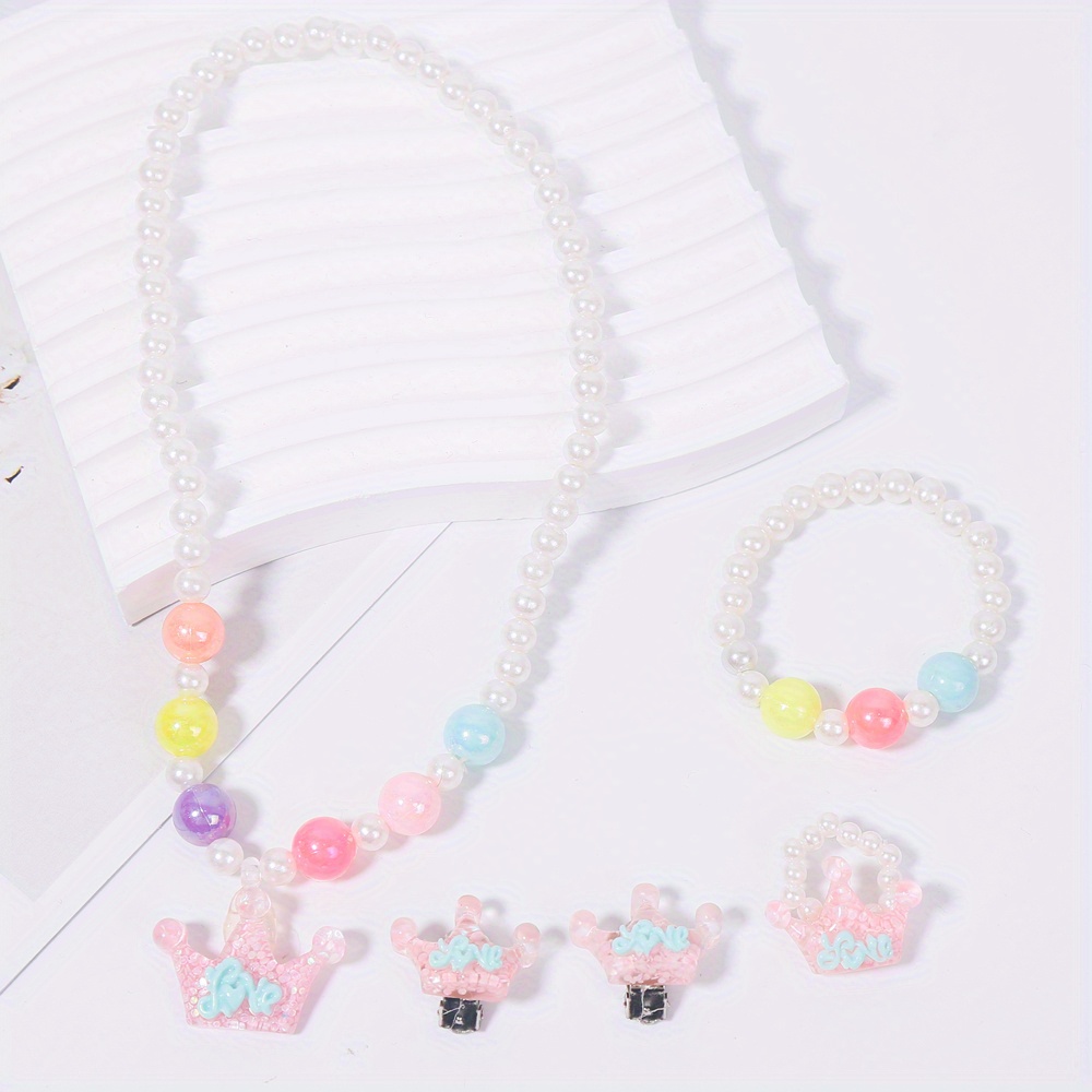 Children's Jewelry, Jewels Set, Little Girls Princess Necklace Bracelet Flower Hair Card Toys Accessories,Temu