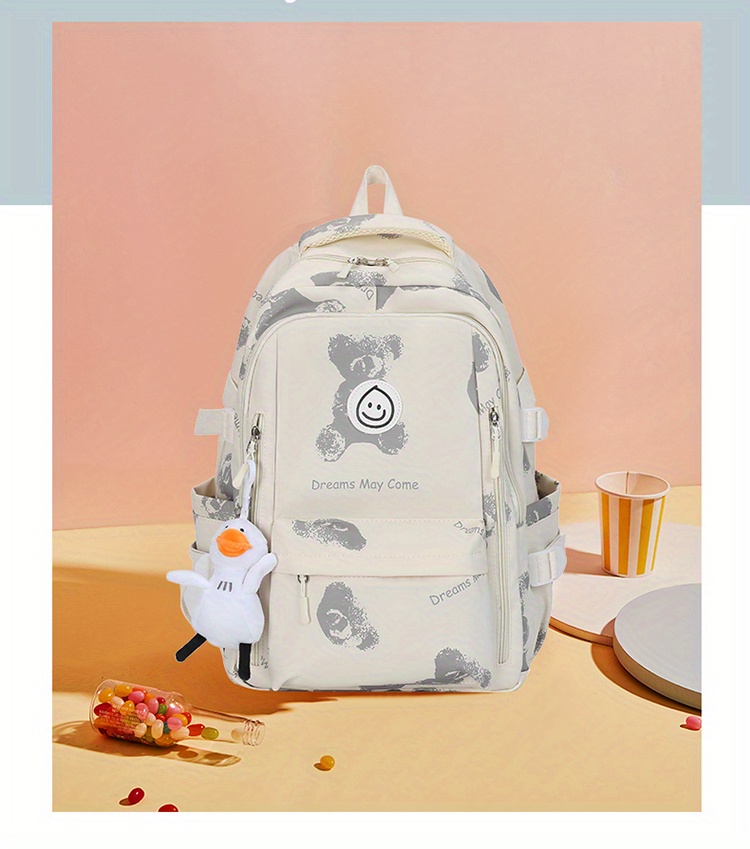 Casual Simple Multi-layer School Bag Large Capacity Student Backpack With  Duck Pendant Travel Bag - Temu