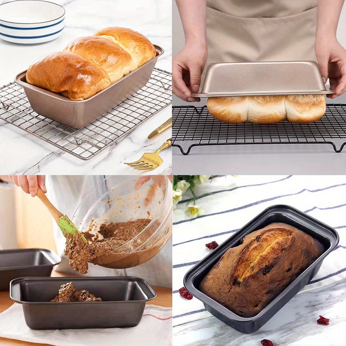 nonstick loaf pan rectangle carbon steel kitchen baking bread   toast baking mold with   handles bakeware pan for homemade cakes breads meatloaf brownies and   golden and gray best for christmas   thanksgiving details 4