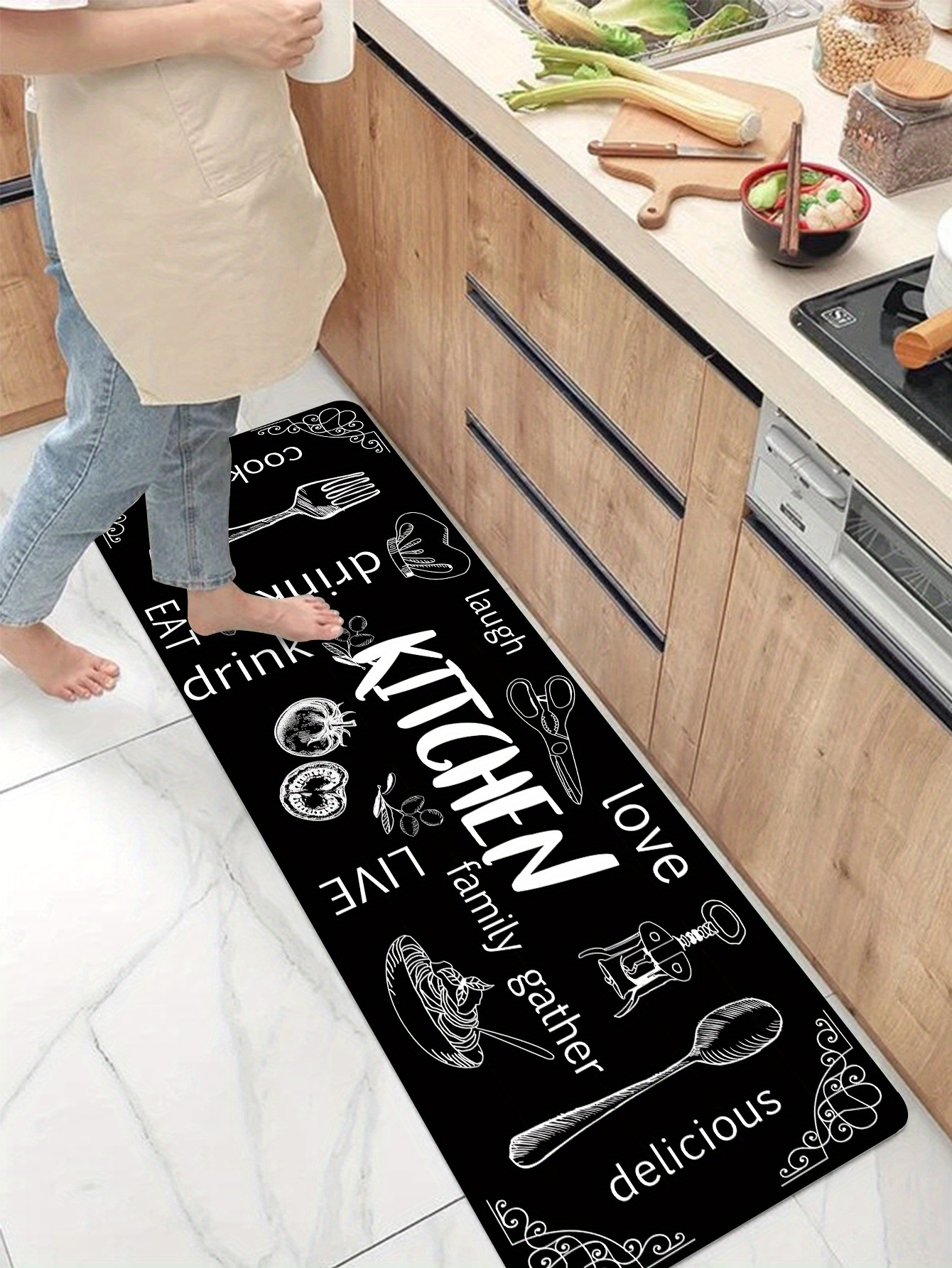 1pc anti   kitchen mat non slip thick cushioned kitchen rug runner rug heavy duty   standing mats waterproof kitchen laundry hallway carpet details 4