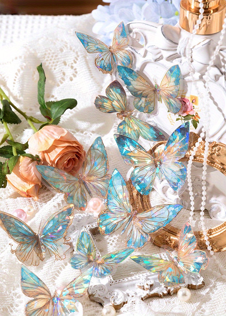 PACKAGE OF 8! GORGEOUS GLITTERY 3D BUTTERFLY STICKERS! 1 1/2” & 1