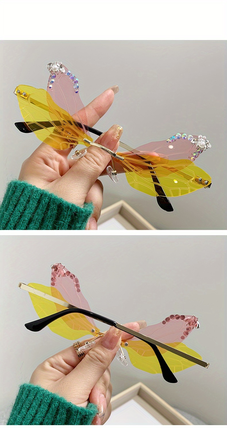 Y2k Dragonfly Wings Fashion Fashion Glasses Women Rhinestone Temu