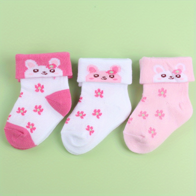 3 Pairs Of Cute Rabbit Patterned Socks For Baby Girls