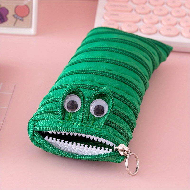 1pc Large Capacity Green Pencil Case, Simple 4 Layers Student
