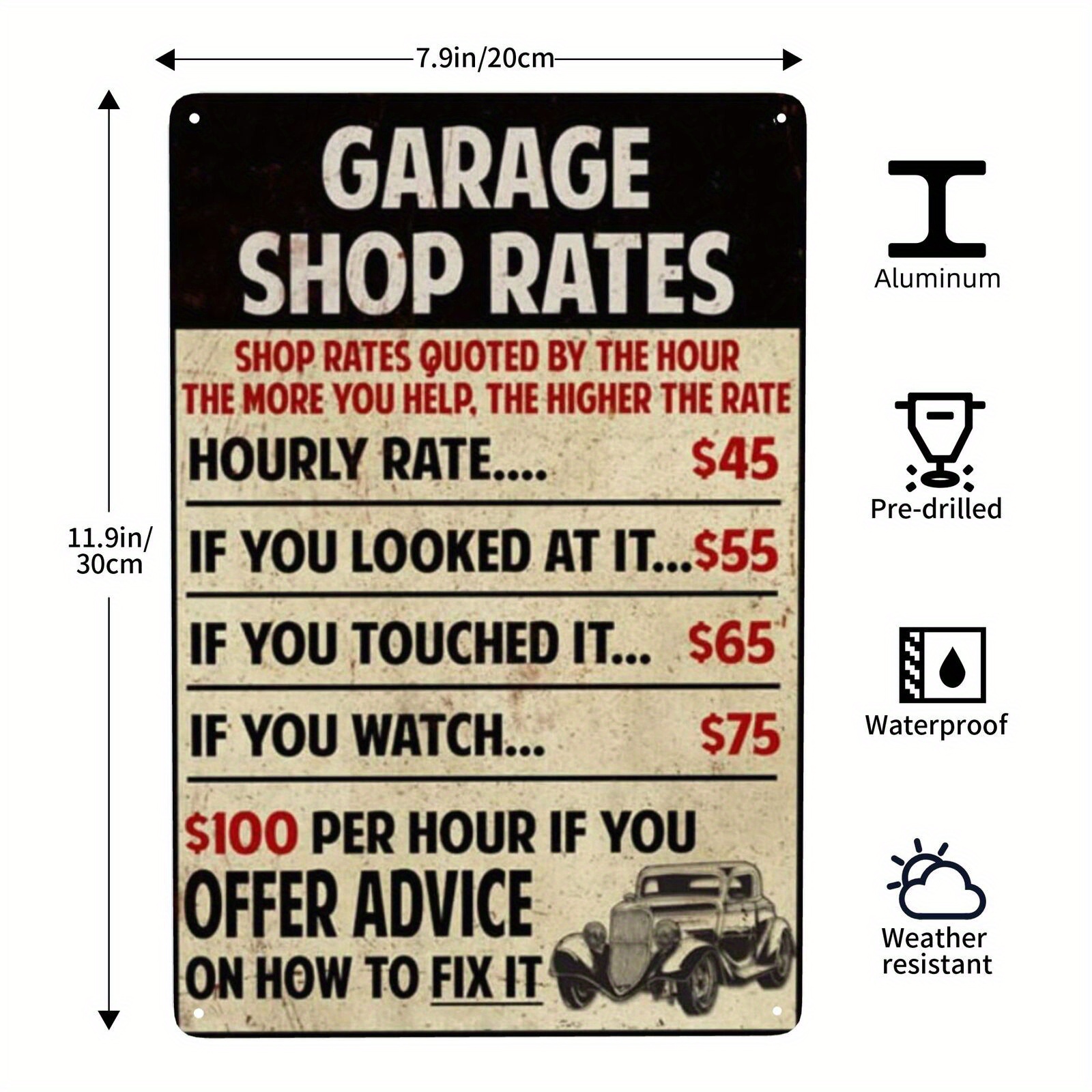 Funny Garage Tools Rules Sign Man Cave Decor Gifts For Men