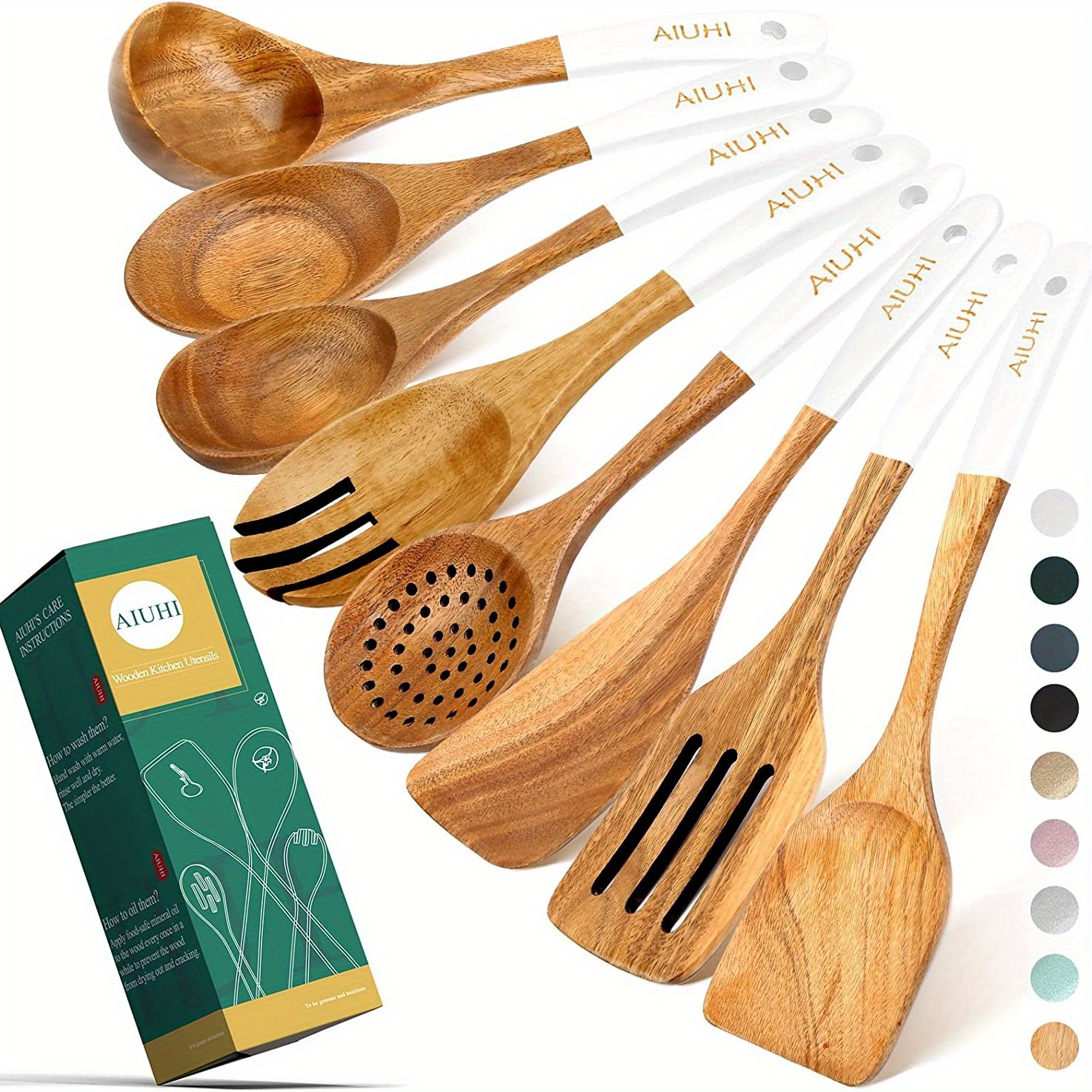 Bamboo Kitchen Utensils Set 8-Pack - Wooden Cooking Utensils for