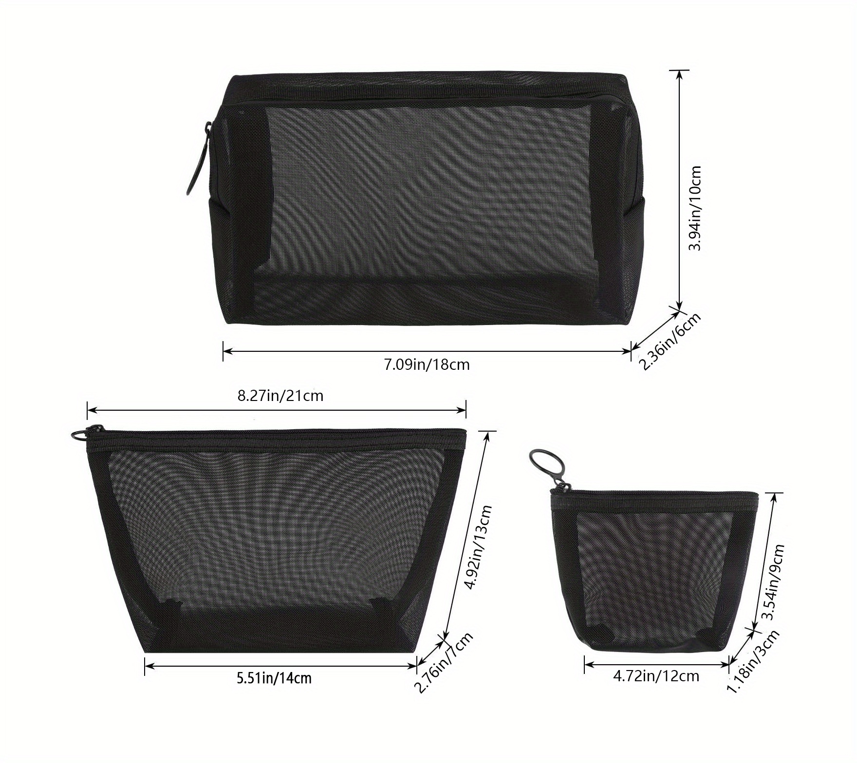 1pc/3pcs Mesh Cosmetic Bag, Portable Travel Storage Bag, Casual Zipper Travel Accessories
