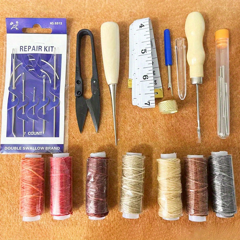 Leather Sewing Kit, Leather Working Tools and Supplies, Leather Working Kit  with Large-Eye Stitching Needles, Waxed Thread, Leather Upholstery Repair