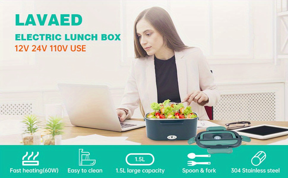 1pc Portable Electric Lunch Box With 12v+110v Dual Power Cords, 1.5l  Capacity, Suitable For Home And Car Use