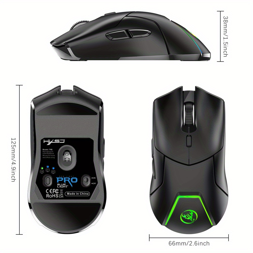 hxsj new 2 4g photoelectric wireless three mode mute game mouse 4000dpi adjustable rechargeable usb plug and play for desktop notebook office details 5