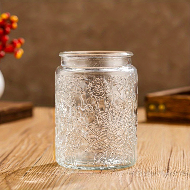 Sunflower Glass Storage Jar With Bamboo Lid Portable - Temu