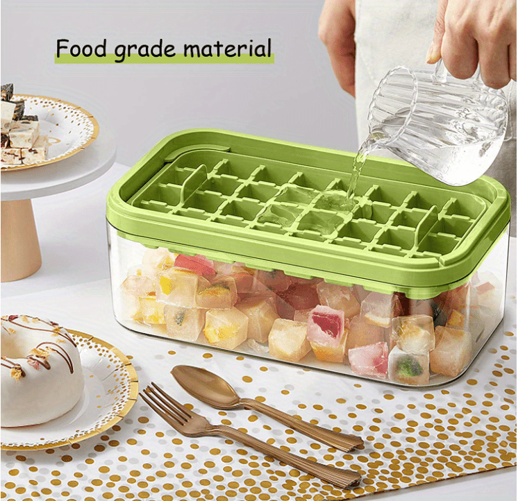 Ice Cube Tray with Lid and Bin, Upgraded Ice Trays for Freezer with Bin |  33x2 Round Ice cube Mold Easy Release | 2 Ice Tray for Chilling Cocktail