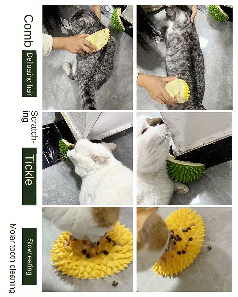 cat brush for shedding short haired cats cat scratcher cute corner durian self adhesive teeth cleaning easy to paste catnip toy for cats cat comb details 1