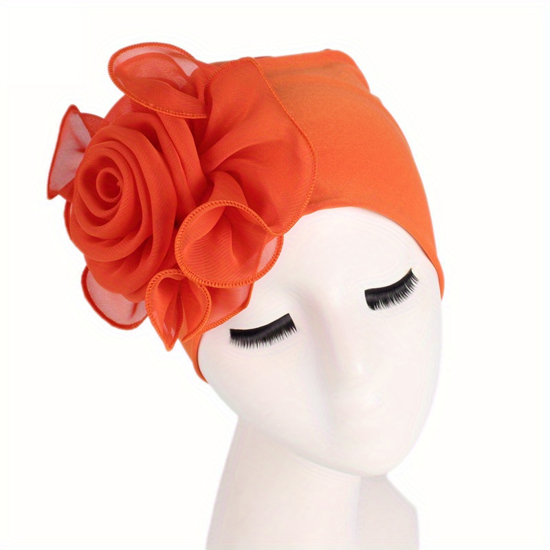 TEMU Gorro Elástico de Poliéster para Mujer con Floral, Turbante Elástico, Gorro Quimioterapia, Bandana, Pañuelo Africano, , Talla Grande