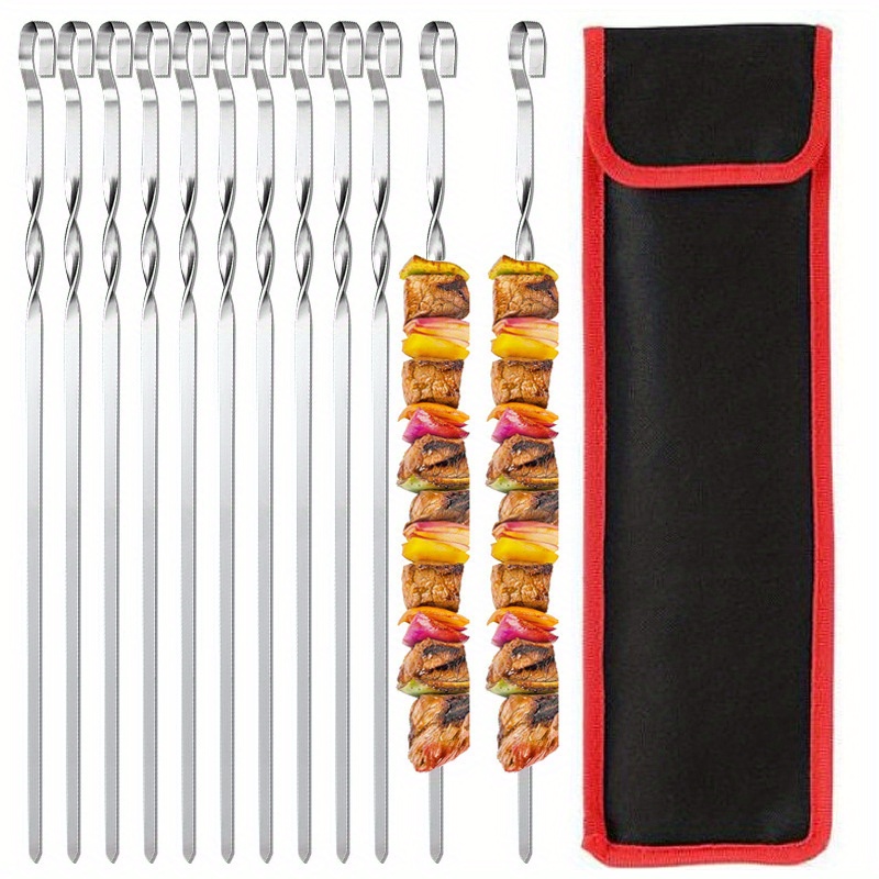 12pcs Piatto Metallo Barbecue Spiedino 14 Lungo Acciaio Inossidabile  Spiedini Kabob riutilizzabili