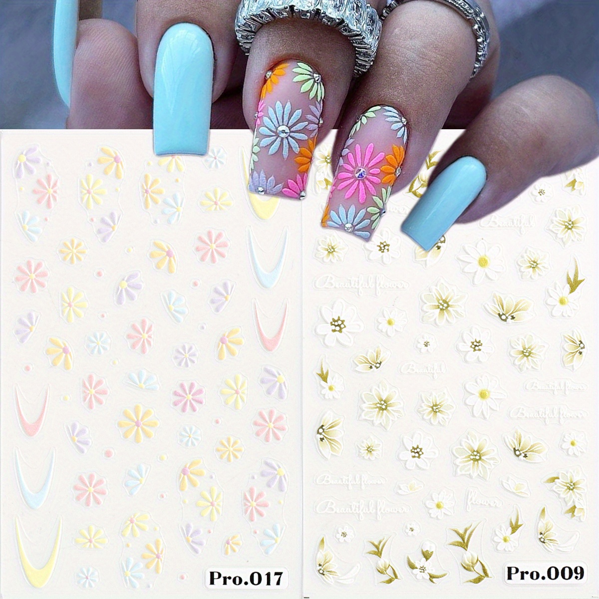 Bronzing Rose Gold Lace Daisy Nail Art Stickers, 2pcs Summer Decoration