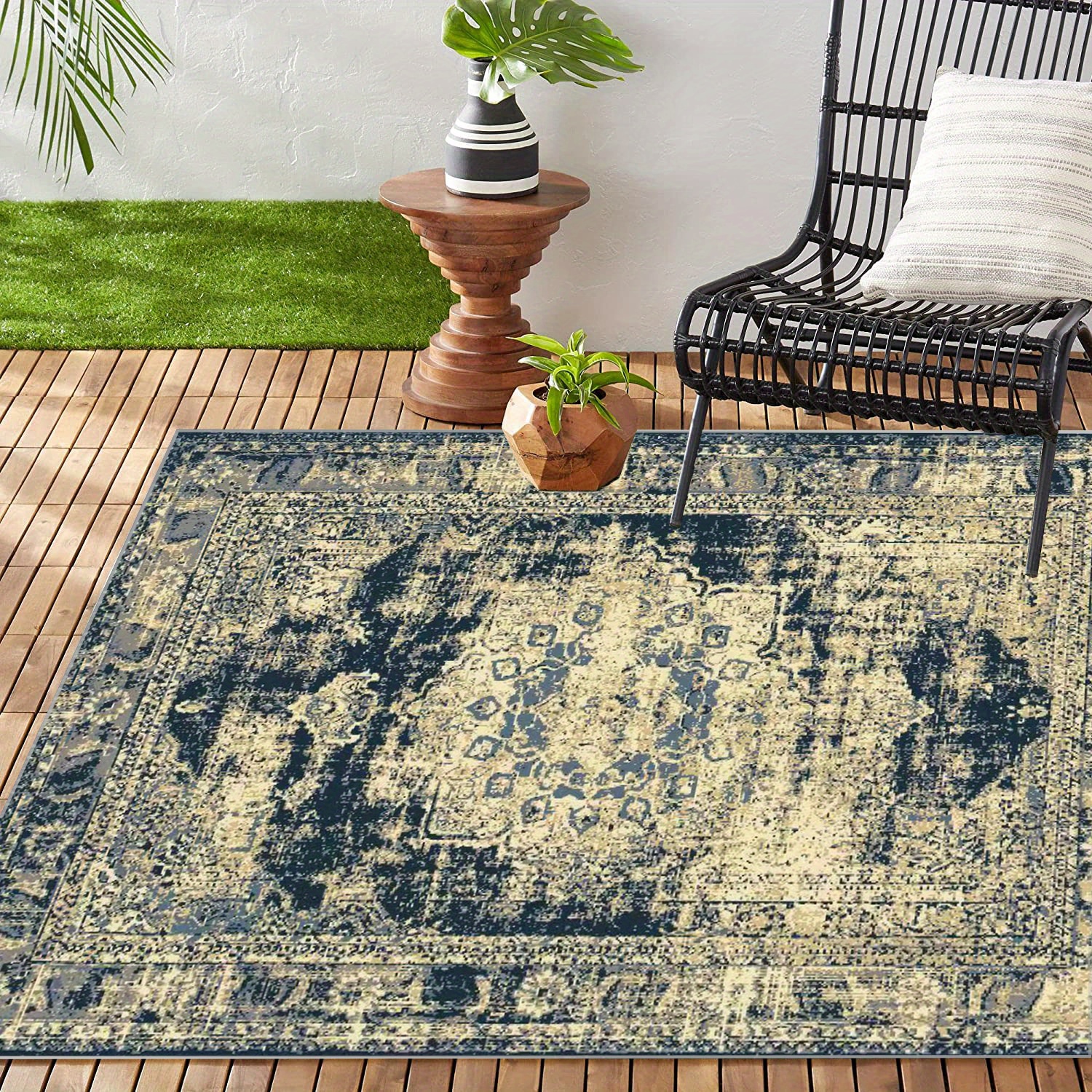 Large Vintage Boho Rug Waterproof Reversible Outdoor/indoor Rug For