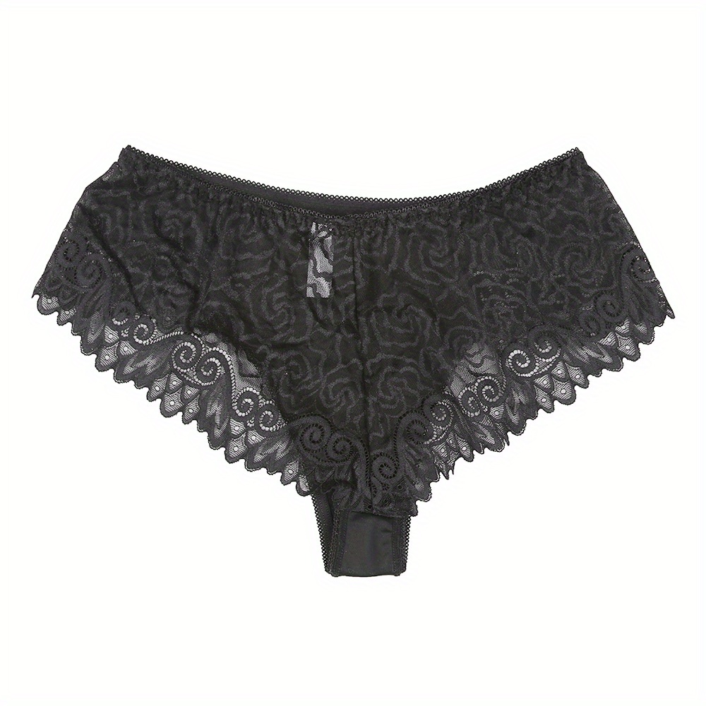 Lace Stitching Cheeky Panties, Elegant Semi-sheer Seamless Panties ...