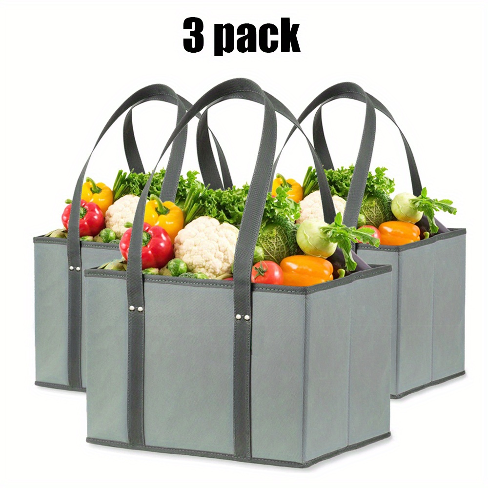 3 Packs Reusable Grocery Shopping Bag, Heavy Duty Tote with Reinforced
