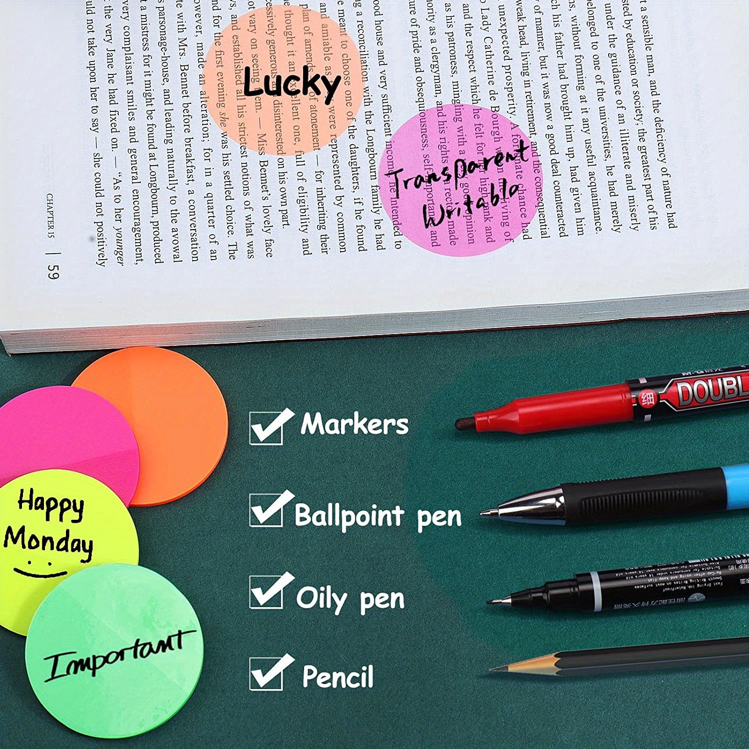 160pcs Transparent Sticky Notes, Bright Neon Round Clear Sticky Tabs, Cute  Circle Translucent Book Markers Page Flags Stickers Journaling Accessories  Aesthetic Office School Study Supplies