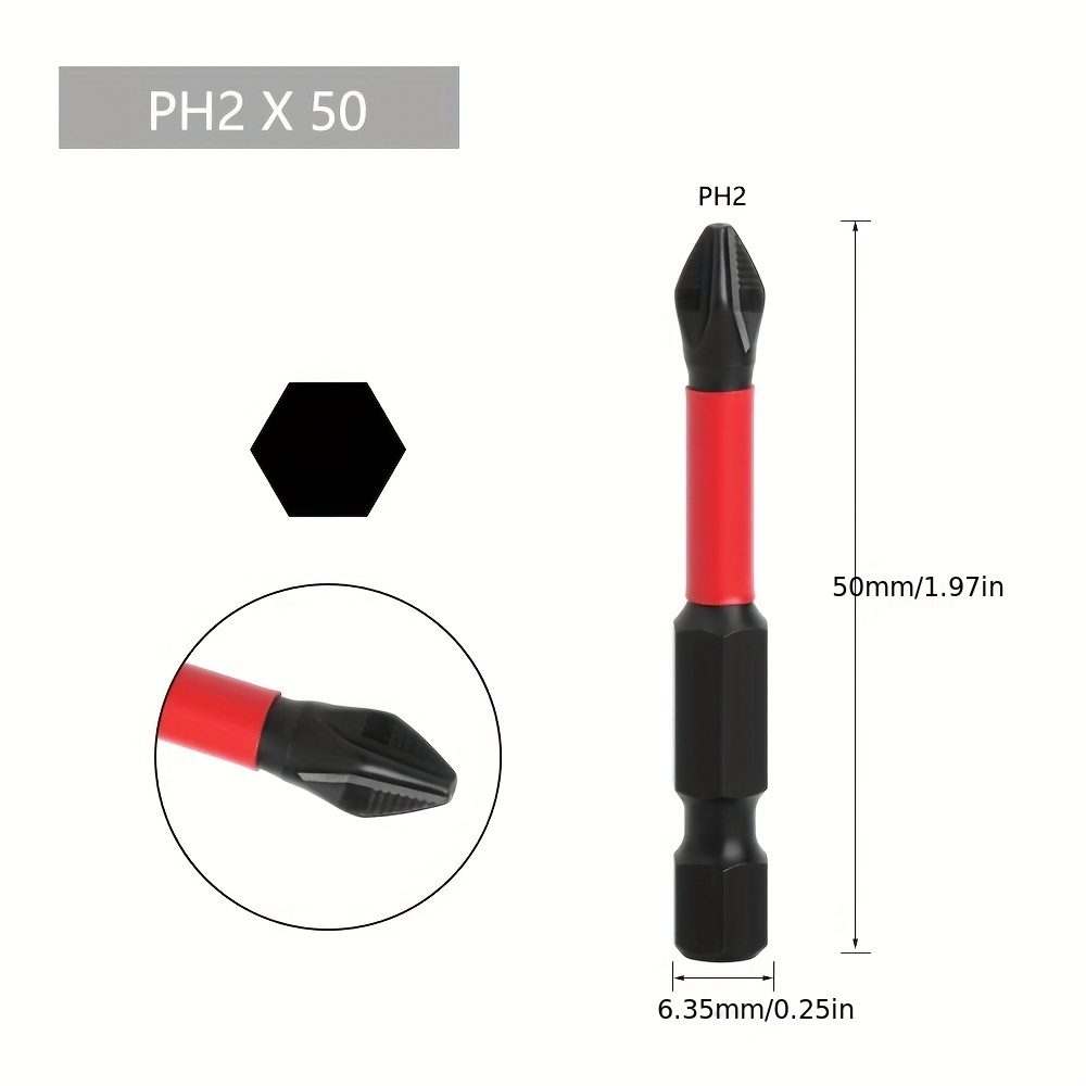 Juego de puntas para Destornillador PH2 (10 Piezas, 50mm) Acero Industrial  S2, Punta magnética